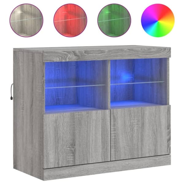 vidaXL Skjenk med LED-lys grå sonoma 81x37x67 cm