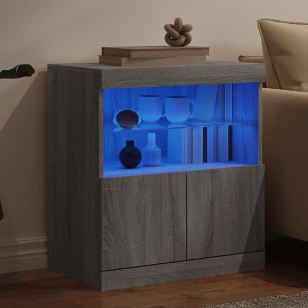 vidaXL skænk med LED-lys 60x37x67 cm grå sonoma-eg