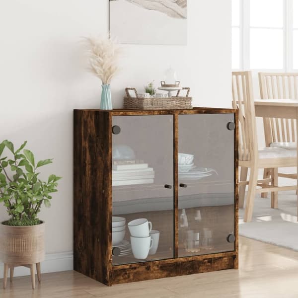 vidaXL Sivukaappi lasiovilla savutammi 68x37x75,5 cm