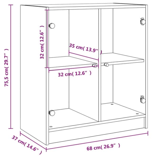 vidaXL skab med glaslåger 68x37x75,5 cm brun egetræsfarve