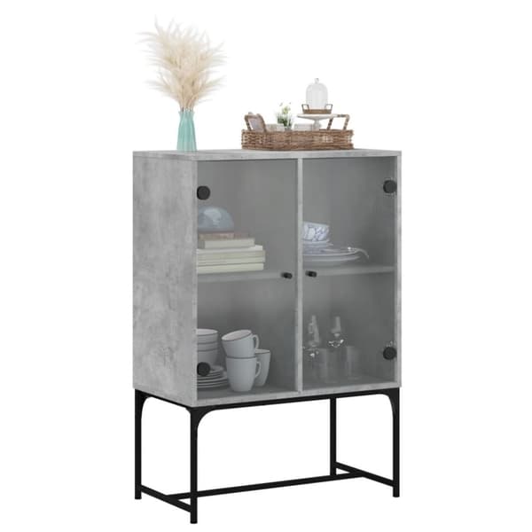 vidaXL Sideskap med glassdører betonggrå 69x37x100 cm