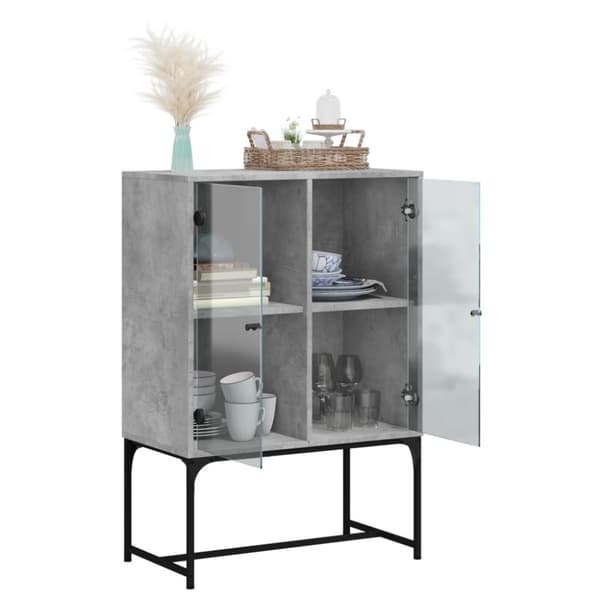 vidaXL Sideskap med glassdører betonggrå 69x37x100 cm
