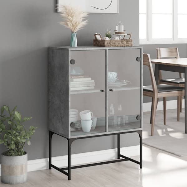 vidaXL Sideskap med glassdører betonggrå 69x37x100 cm