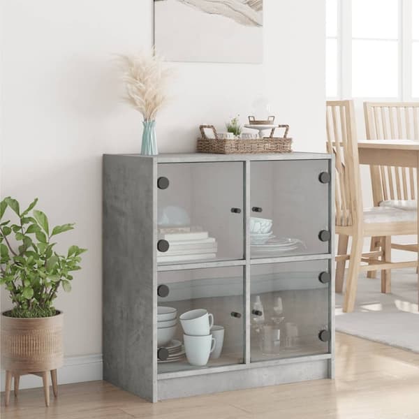 vidaXL Sideskap med glassdører betonggrå 68x37x75,5 cm