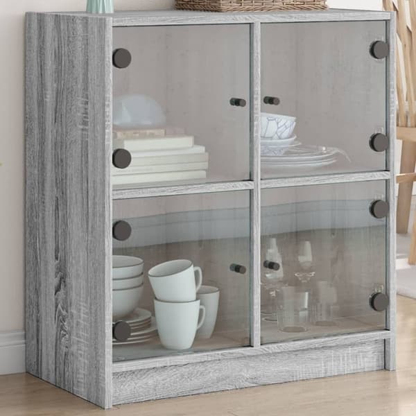 vidaXL skab med glaslåger 68x37x75,5 cm grå sonoma-eg