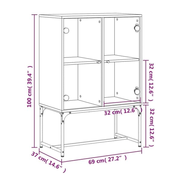 vidaXL skab med glaslåger 69x37x100 cm hvid