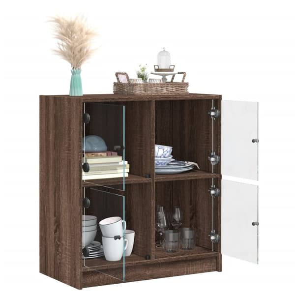 vidaXL Sideskap med glassdører brun eik 68x37x75,5 cm