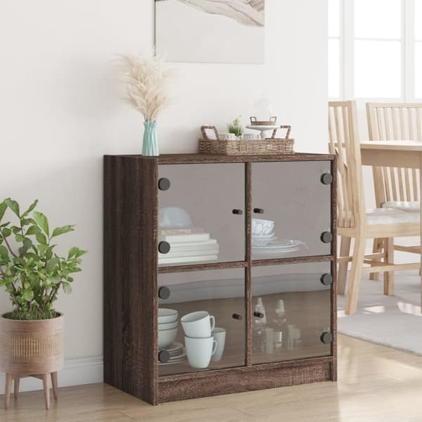 vidaXL Sideskap med glassdører brun eik 68x37x75,5 cm