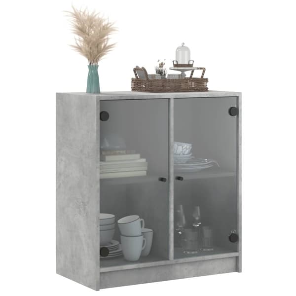 vidaXL Sidoskåp med glasdörrar betonggrå 68x37x75,5 cm