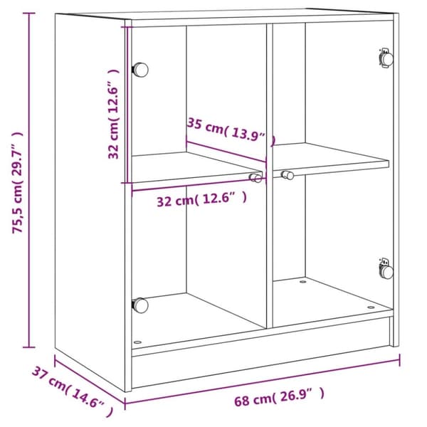 vidaXL Sidoskåp med glasdörrar betonggrå 68x37x75,5 cm