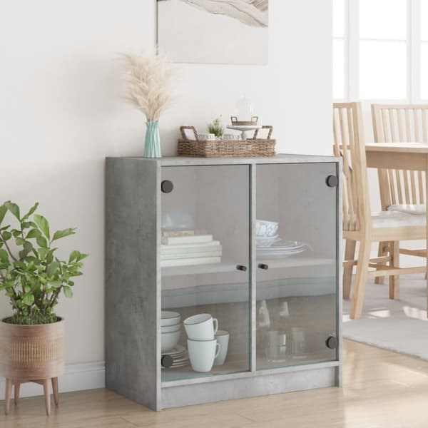 vidaXL skab med glaslåger 68x37x75,5 cm betongrå