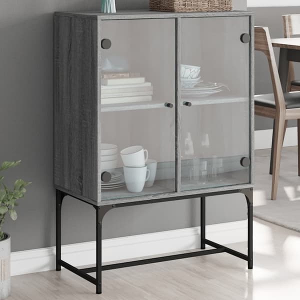 vidaXL Sivukaappi lasiovilla harmaa Sonoma 69x37x100 cm