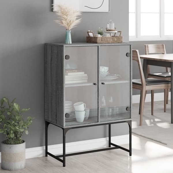 vidaXL Sivukaappi lasiovilla harmaa Sonoma 69x37x100 cm