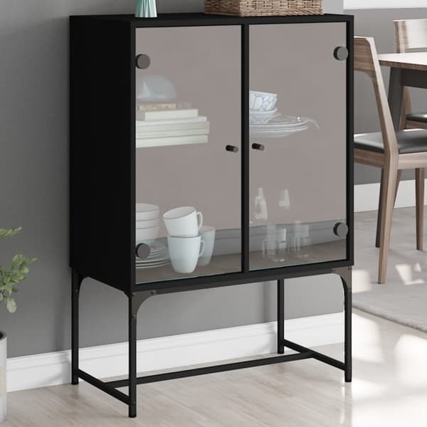 vidaXL skab med glaslåger 69x37x100 cm sort