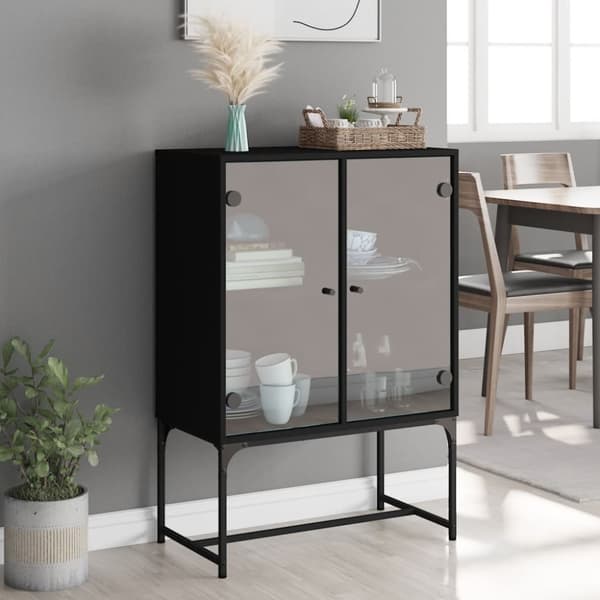 vidaXL skab med glaslåger 69x37x100 cm sort