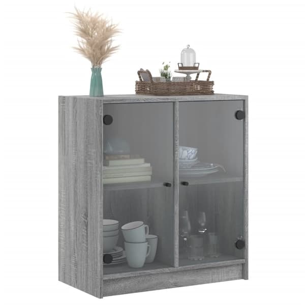 vidaXL skab med glaslåger 68x37x75,5 cm grå sonoma-eg