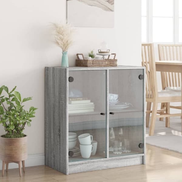 vidaXL skab med glaslåger 68x37x75,5 cm grå sonoma-eg