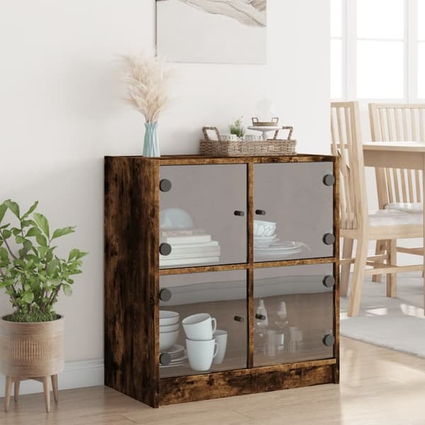 vidaXL skab med glaslåger 68x37x75,5 cm røget egetræsfarve