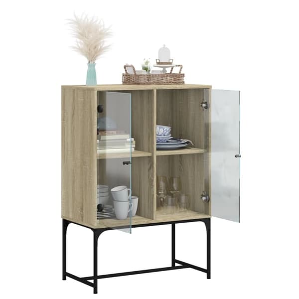 vidaXL Sivukaappi lasiovilla Sonoma-tammi 69x37x100 cm