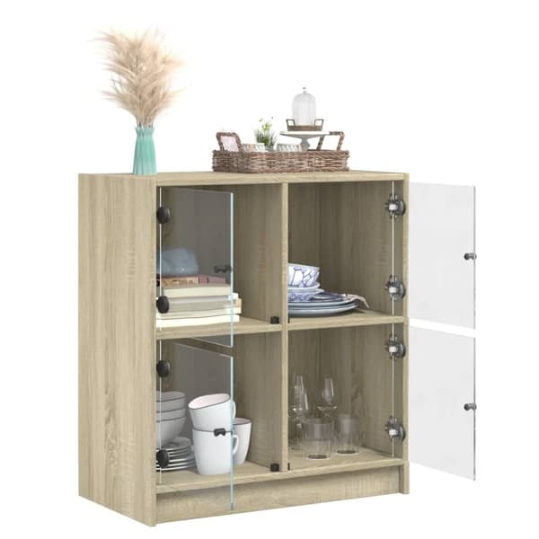 vidaXL skab med glaslåger 68x37x75,5 cm sonoma-eg