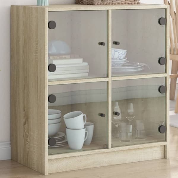 vidaXL skab med glaslåger 68x37x75,5 cm sonoma-eg