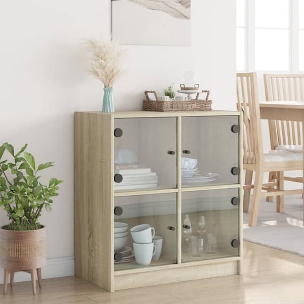 vidaXL skab med glaslåger 68x37x75,5 cm sonoma-eg
