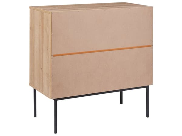 Rattan 3 skuffers kommode lyst træ med rottingskuffer foran skænk foran sort ramme metalben boho-stil stue
