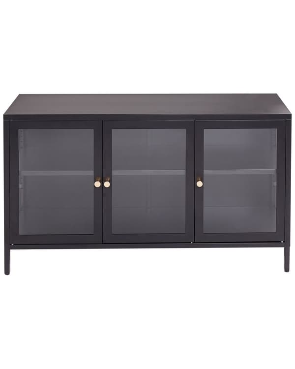 Senkki musta 115 x 35 cm teräs karkaistu lasi 3 ovea 2 hyllyä LED-valot moderni industriaalinen