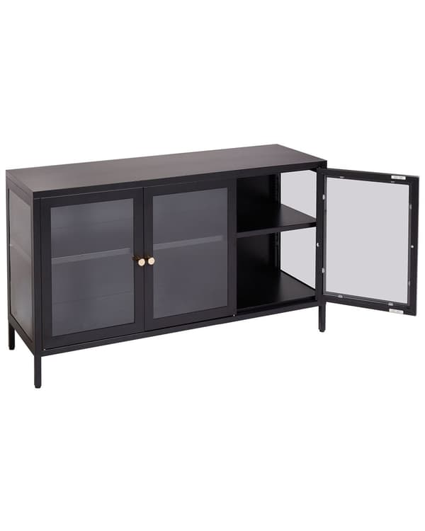 Senkki musta 115 x 35 cm teräs karkaistu lasi 3 ovea 2 hyllyä LED-valot moderni industriaalinen