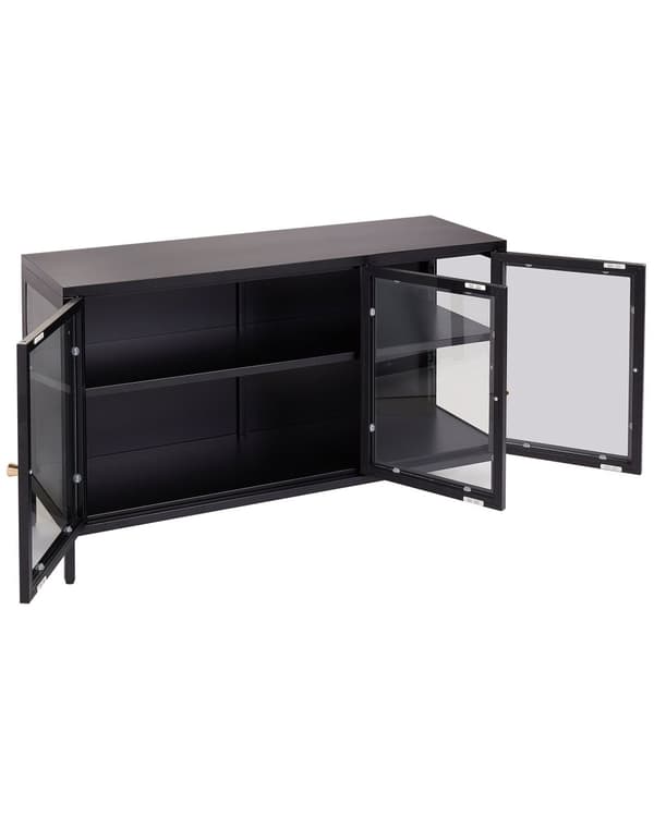Senkki musta 115 x 35 cm teräs karkaistu lasi 3 ovea 2 hyllyä LED-valot moderni industriaalinen
