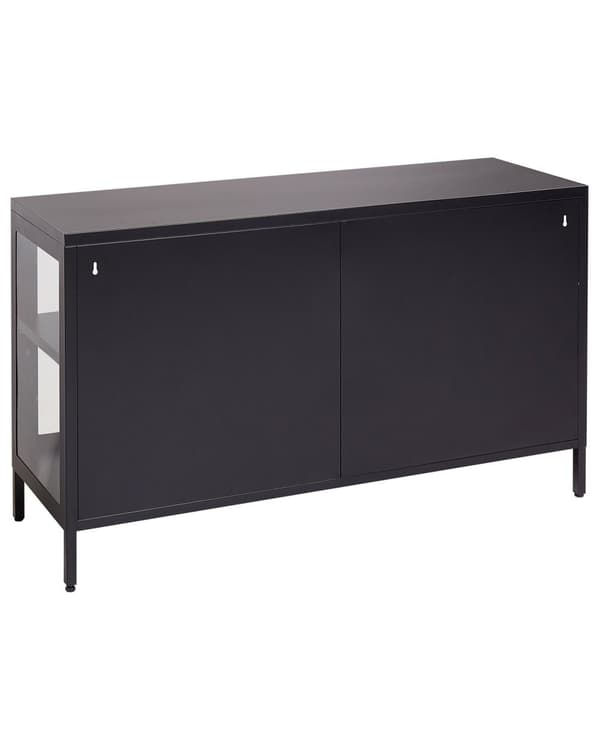 Senkki musta 115 x 35 cm teräs karkaistu lasi 3 ovea 2 hyllyä LED-valot moderni industriaalinen
