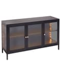 Pikkukuva 1 / 11: Senkki musta 115 x 35 cm teräs karkaistu lasi 3 ovea 2 hyllyä LED-valot moderni industriaalinen