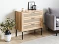 Miniatyrbild 2 av 10: Rotting 3 lådor Kommod Ljus Tillverkad Trä med Rotting Front Lådor Sideboard Framsida Svart Ram Metallben Boho Stil Vardagsrum