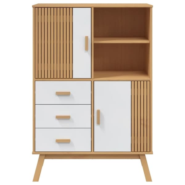 vidaXL Highboard OLDEN hvit og brun 85x43x125 cm heltre furu