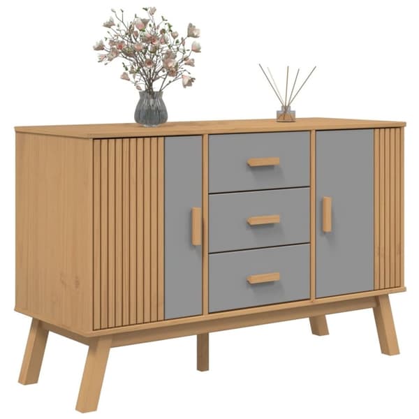 vidaXL Skjenk OLDEN grå og brun 114x43x73,5 cm heltre furu