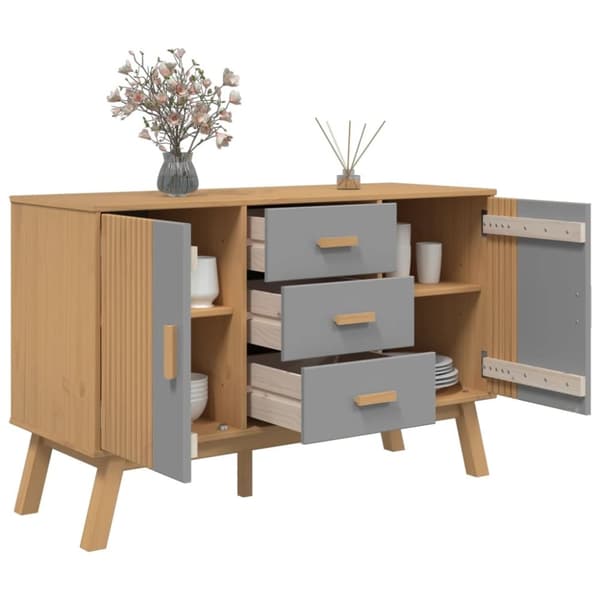vidaXL Skjenk OLDEN grå og brun 114x43x73,5 cm heltre furu