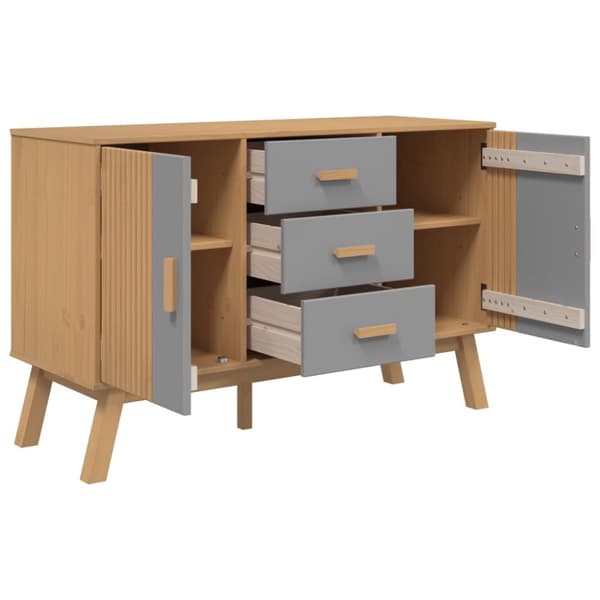 vidaXL skænk OLDEN 114x43x73,5 cm massivt fyrretræ grå og brun