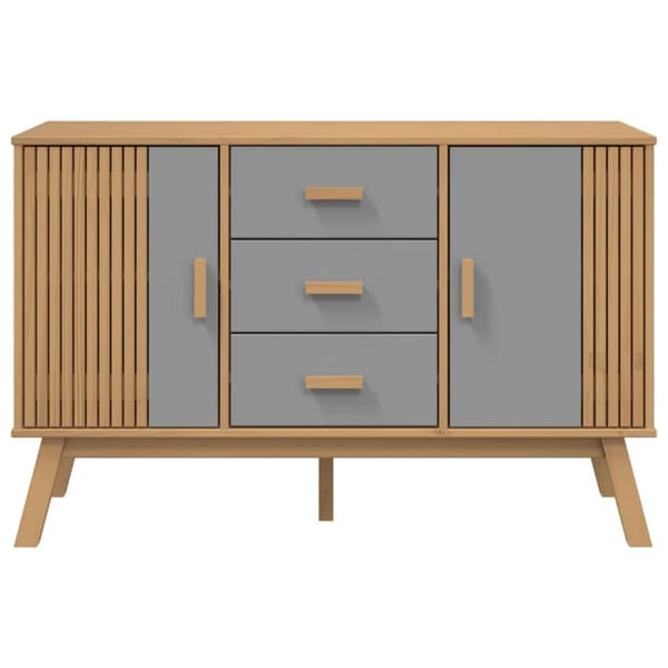 vidaXL skænk OLDEN 114x43x73,5 cm massivt fyrretræ grå og brun