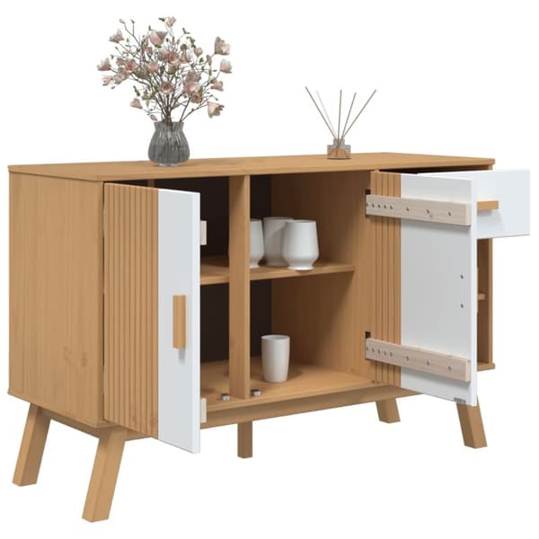 vidaXL Skjenk OLDEN hvit og brun 114x43x73,5 cm heltre furu