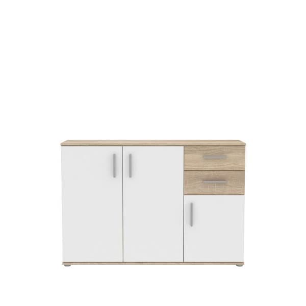 IKOLI förvaringsenhet - 3 luckor, 2 lådor - Sonoma ek och vit dekor - L119,6 x D31,4 x H81,7 cm - Plasthandtag