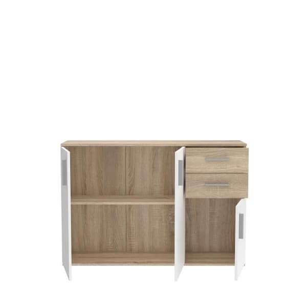 IKOLI förvaringsenhet - 3 luckor, 2 lådor - Sonoma ek och vit dekor - L119,6 x D31,4 x H81,7 cm - Plasthandtag