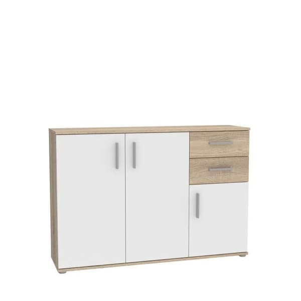 IKOLI förvaringsenhet - 3 luckor, 2 lådor - Sonoma ek och vit dekor - L119,6 x D31,4 x H81,7 cm - Plasthandtag