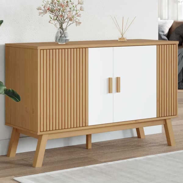 vidaXL skænk OLDEN 114x43x73,5 cm massivt fyrretræ hvid og brun