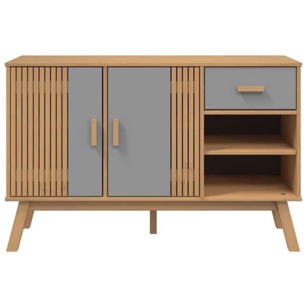vidaXL skænk OLDEN 114x43x73,5 cm massivt fyrretræ grå og brun
