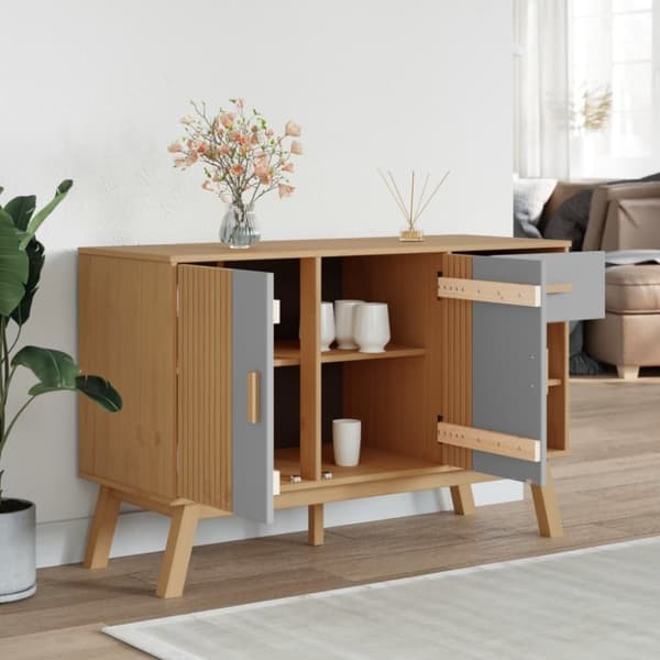 vidaXL Skjenk OLDEN grå og brun 114x43x73,5 cm heltre furu