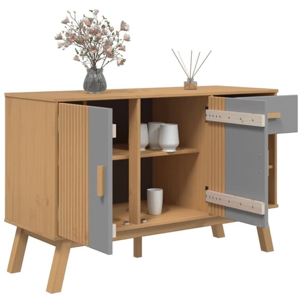 vidaXL Skjenk OLDEN grå og brun 114x43x73,5 cm heltre furu