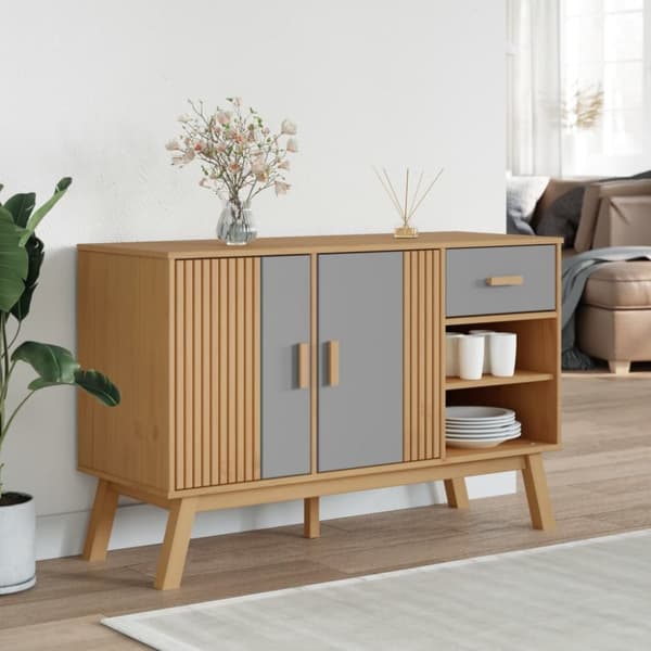 vidaXL Skjenk OLDEN grå og brun 114x43x73,5 cm heltre furu