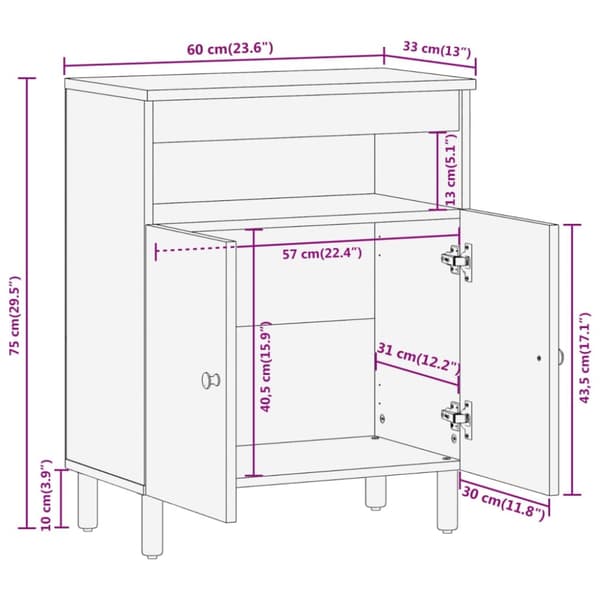 vidaXL Sideskap 60x33x75 cm heltre mango