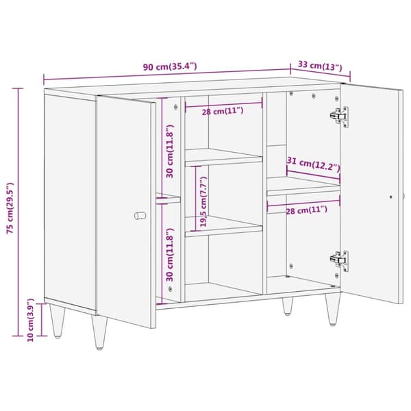 vidaXL skab 90x33x75 cm massivt mangotræ