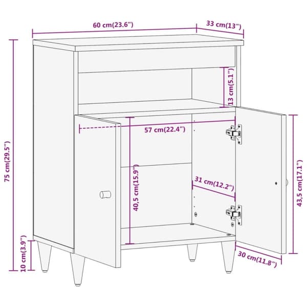vidaXL Sideskap 60x33x75 cm heltre mango